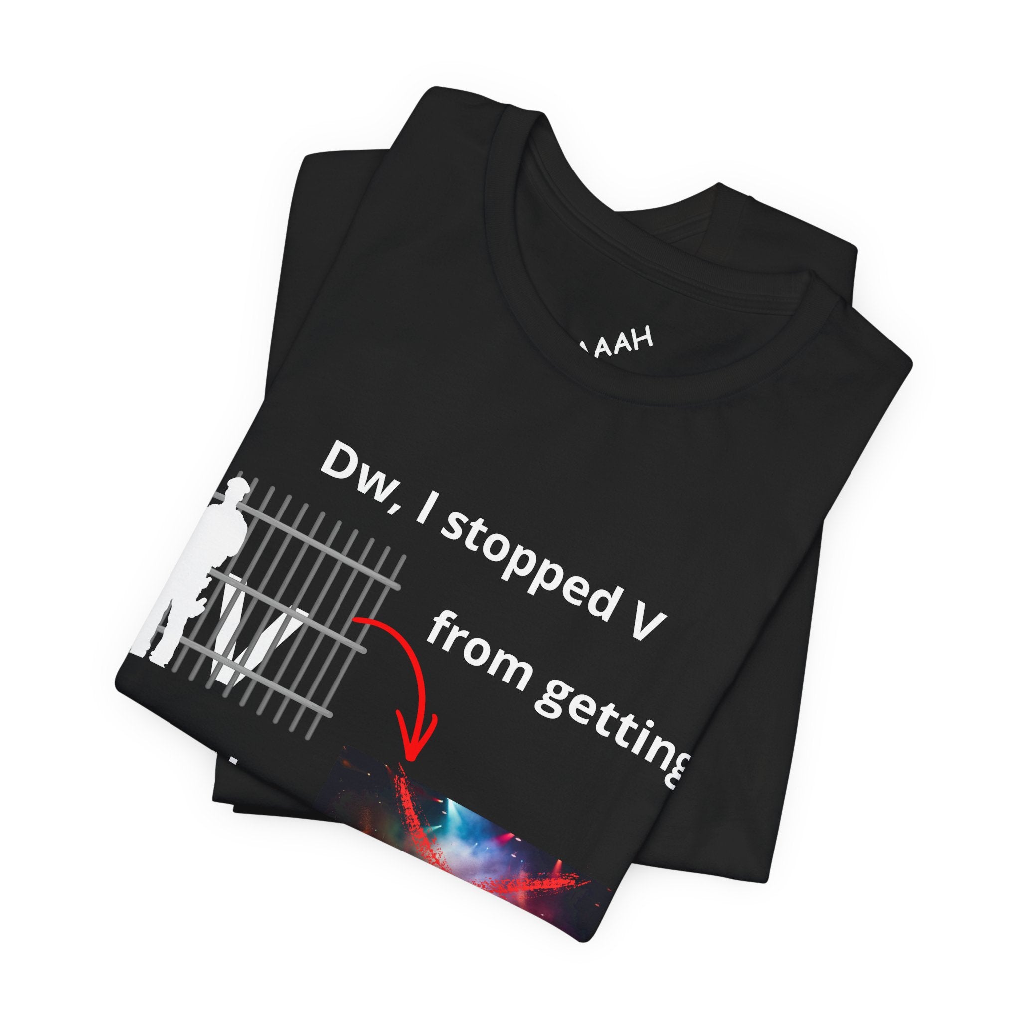 V has been stopped from getting into the crowd Tee